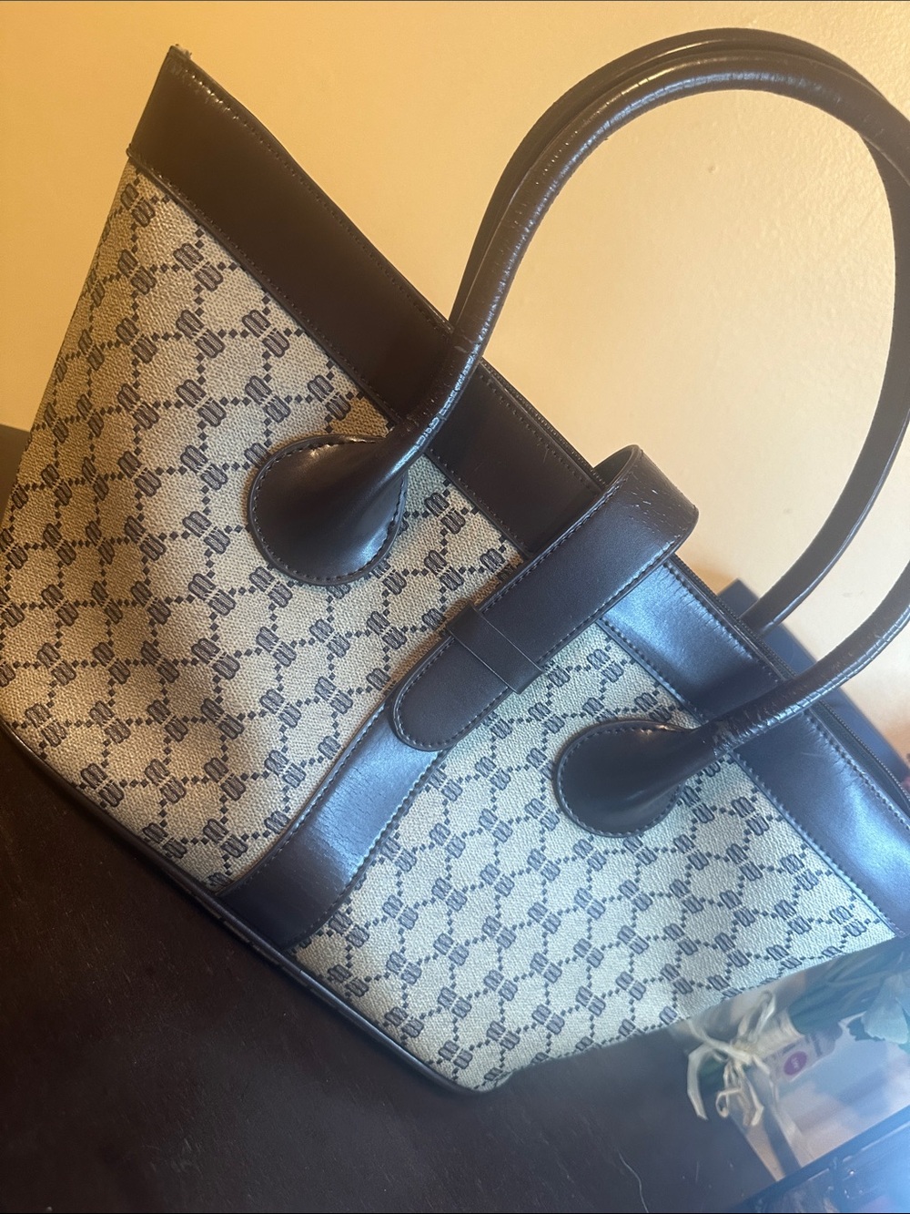 Balenciaga Beige Monogram Tote with Dark Brown Trim